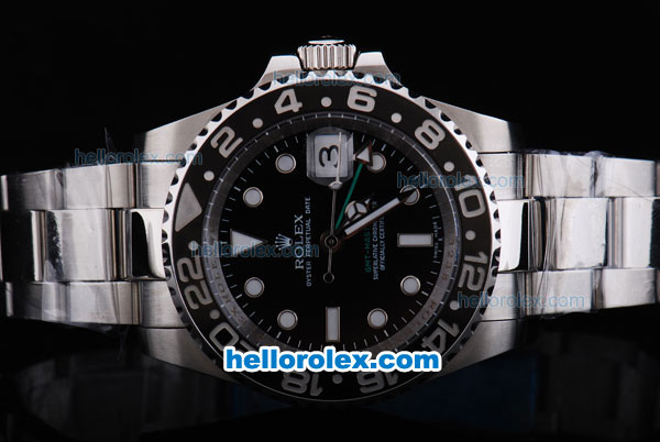 Rolex GMT-Master Oyster Perpetual Date Swiss ETA 2836 Automatic with Black Ceramic Bezel and Black Dial-White Marking and Small Calendar - Click Image to Close